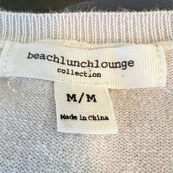 Beachlunchlounge Pullover Sweater Sz M -but first coffee- Blue White Lightweight - Picture 4 of 6